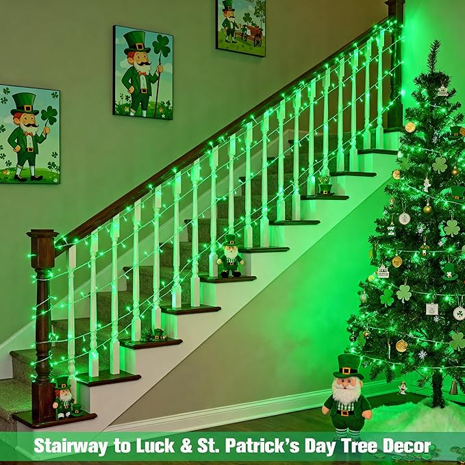 JMEXSUSS 600 LED Green St Patricks Day String Lights, 168Ft Clear Wire Christmas Lights for Indoor Outdoor Tree Yard Party Decor, Plug-in, 8 Mode with Remote
