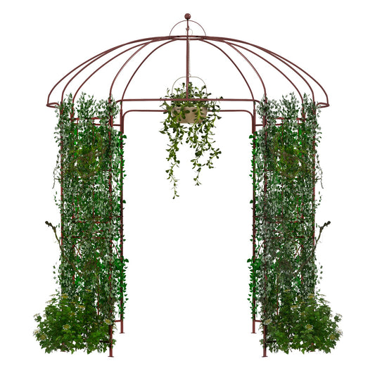 HAPPYGRILL Birdcage Shape Garden Arbor, 7 x 8.4 ft Heavy Duty Metal Garden Gazebo Pergola with Trellis, Garden Arch Trellis for for Climbing Plants Wedding Party Decor Outdoor Arch Pavilion for Lawn