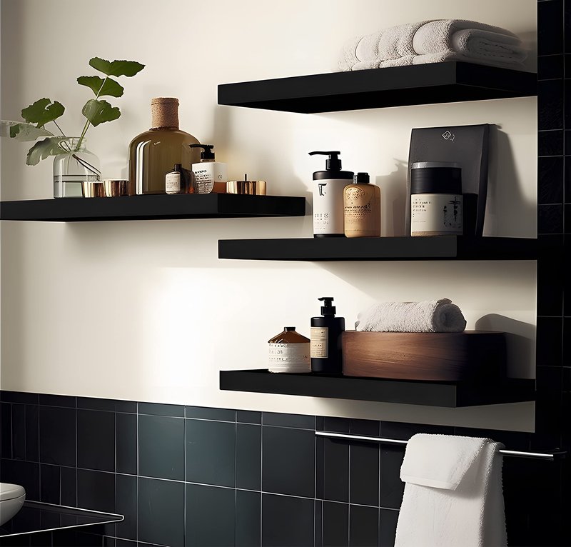 YFYEO Black Wood Floating Shelves for Wall Rustic Wall Shelf for Bedroom Living Room Set of 4