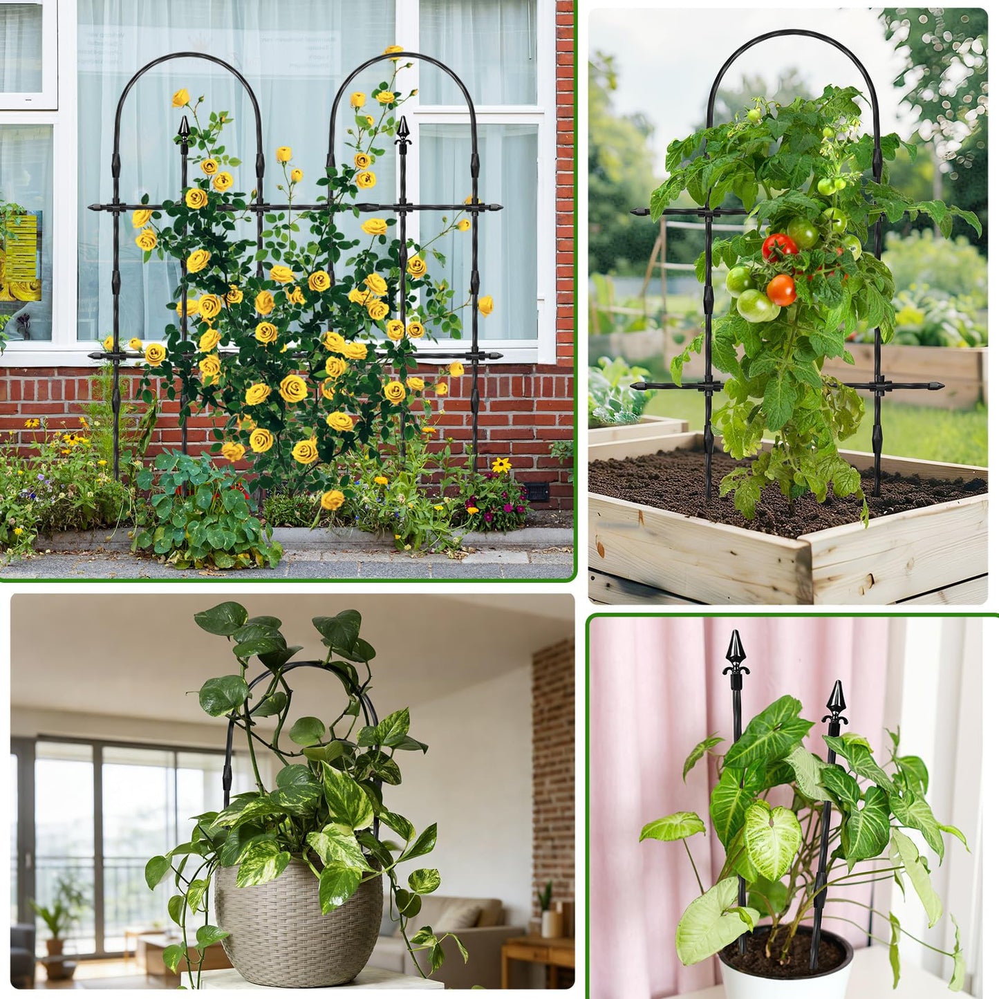 2026 New Upgraded Garden Trellis Set for Outdoor Climbing Plants, 47.2“ H x 39.6” W Rustproof & Reinforced Garden Arch Trellis for Potted Climbing Cucumbers, Tomatoes, Vegetables, Roses, Flowers