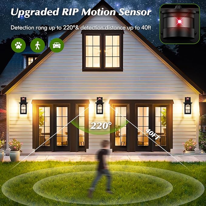 2-Pack Motion Sensor Outdoor Wall Lights, Dusk to Dawn Porch Lights Outdoor Wall Sconces Lanterns, Aluminum Exterior Lighting Fixtures, 3 Lighting Modes Outside Lights for House Front Door Garage