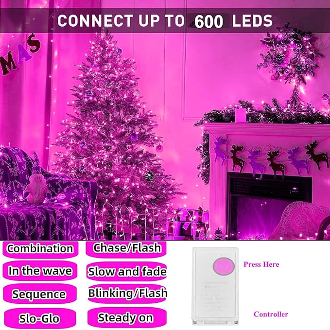 FULLBELL Room Decorations Easter Lights 33 Ft 100 LED Memorable Pink LED String Lights Tree Indoor Outdoor