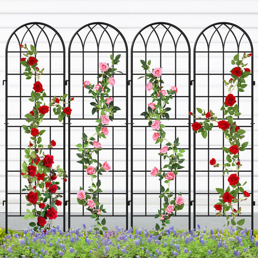 SUNYRISY 4Pack Metal Garden Trellis for Climbing Plants Outdoor, 59x16in Metal Plant Support for Flowers Tomato Cucumber Rose Vegetable Garden Courtyards Lawns Decoration, Black