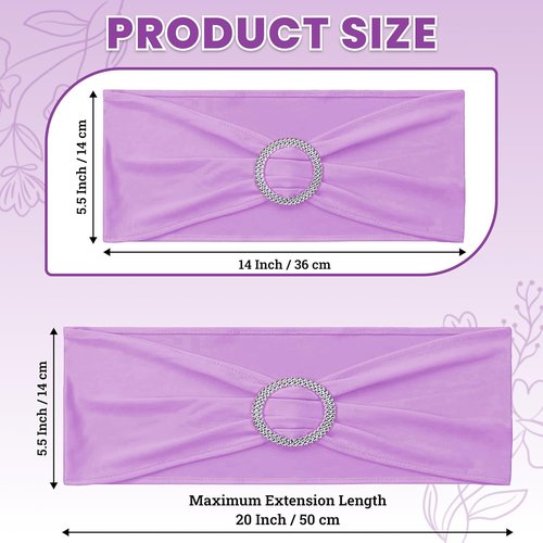 MDS Spandex Chair Sashes - Universal Fit Elastic Stretch Bands with Buckle for Weddings | Light Purple - Pack of 125