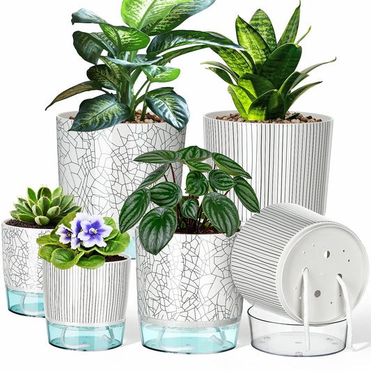 Samhe Self Watering Pots for Indoor Plants, 4/5.5/6.3 Inch Plant Pots Indoor Outdoor with Drainage Holes, Deep Reservoir, Plastic Self Watering Flower Pots