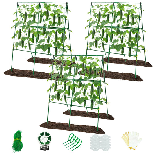 Prashent 3 Packs Cucumber Trellis for Raised Bed, 50" x 33" A-Shape Garden Trellis for Climbing Plants, Outdoor Metal Arch Vegetable Plant Support for Tomato, Cucumber, Pea, Zucchini & Vine Plants