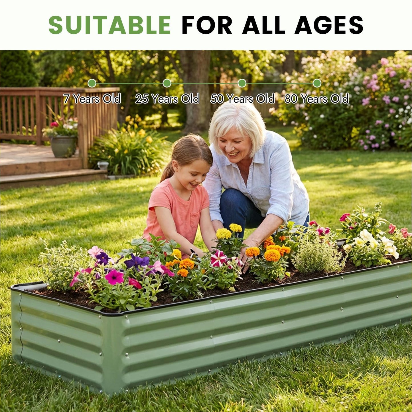 INNO STAGE Galvanized Raised Garden Bed Kits, 8x2x1ft Metal Raised Garden Beds Outdoor, Large Steel Raised Planter Bed with Gloves for Vegetables & Flowers Patio Ground Planter Box (Olive Green, 1PC)
