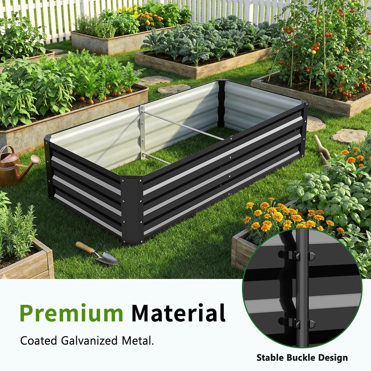 DoCred 3 in 1 Raised Garden Bed with 87in Tall Arch Trellis for Climbing Plants, Galvanized Planter Garden Box Outdoor for Gardening, Climbing Vegetables, Flower, Black