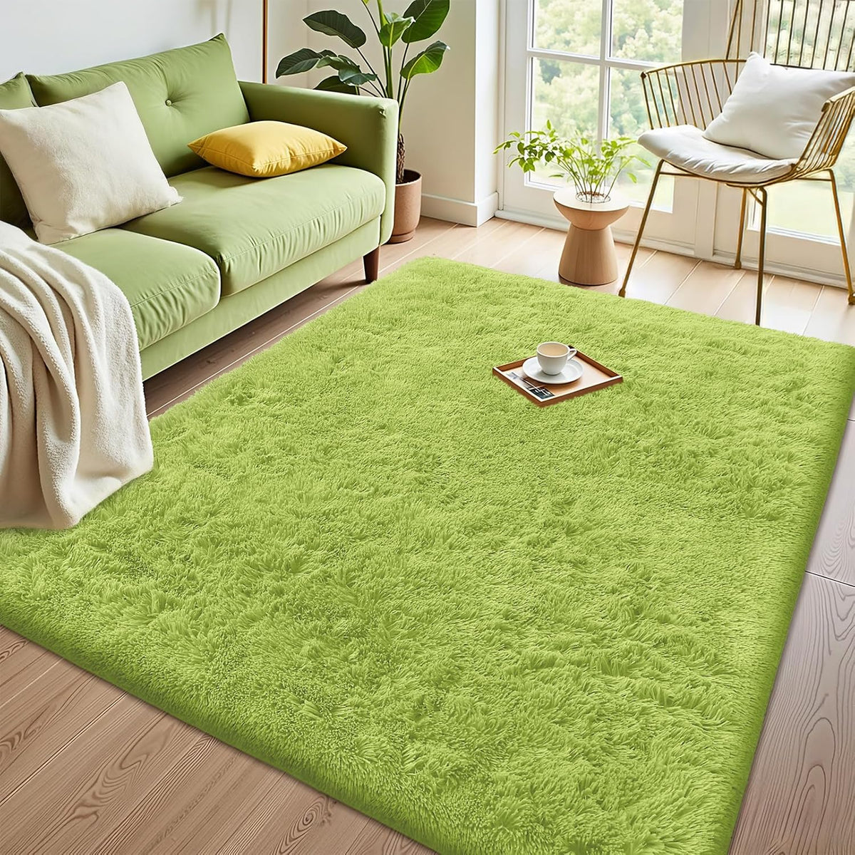 OLANLY Area Rug - Soft Fluffy Shaggy Design | Machine Washable 4x5.9 ft - Grass Green for Living Room & Bedroom