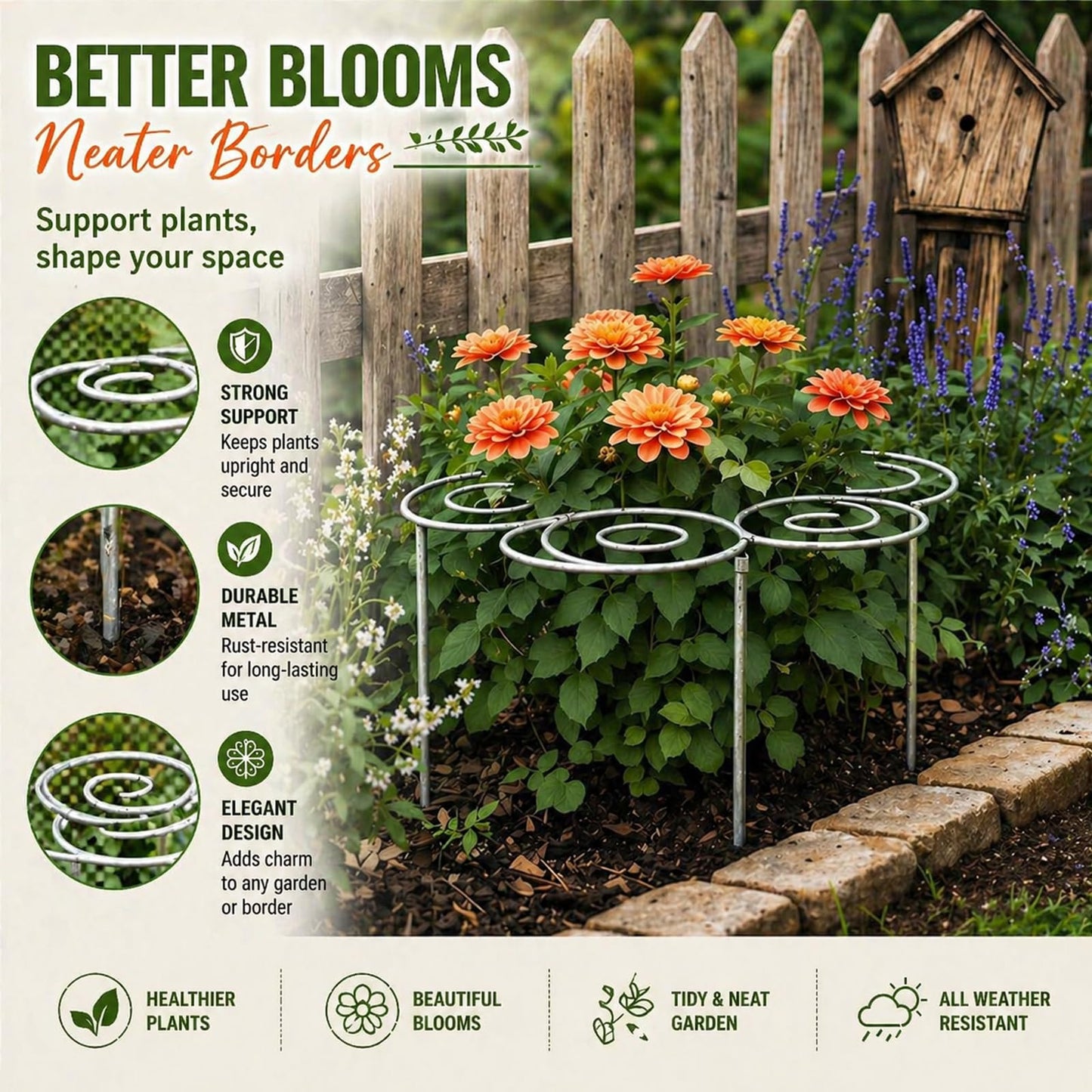 2026 Metal Plant Support Ring, Garden Plant Support Stakes, Peony Cage Stand, Indoor Pots, Flower Hoop, Decorative Grow Through Rings, Stackable Houseplant Stake, Outdoor Orchid Clip (M-2)