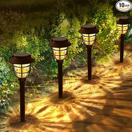 10 Pack Solar Pathway Lights Outdoor- Bright Solar Powered Garden Light with 3000K Warm LED, Auto On/Off Waterproof Path Lights Decorative, Landscape Lighting for Yard Patio Walkway Driveway