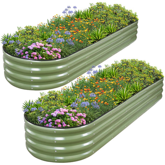 1MORE Galvanized Raised Garden Bed- Planter Garden Boxes Outdoor, Raised Beds for Gardening,Metal Garden Bed Kit for Vegetables Flower, Planter Raised Beds.8x2x1ft Green-2pcs