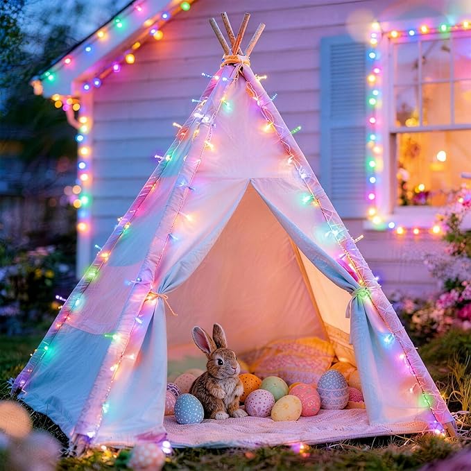 Easter Lights, 66ft 200 LED 8 Modes Pastel String Lights, Waterproof & Plug in Connectable Twinkle Fairy Lights Outdoor & Indoor, Tree, Party, Wreath Bedroom Easter Decoration (Pastel Multicolor)
