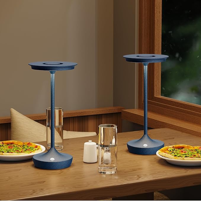 LED Cordless Table Lamps Rechargeable - Outdoor 6000mAh Battery Operated Portable Tables Light 3 Color Stepless Dimming Lamp with Memory Function for Patio Restaurant Dining Blue
