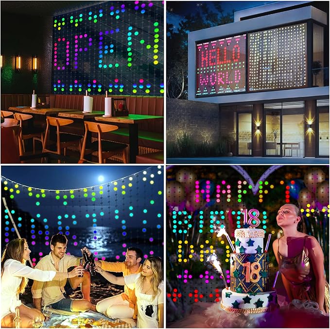 Brewish 400 LED Smart Curtain Fairy Lights,10.8 x 10.8 Feet Programmable DIY Christmas String Light,Color Changing Music Sync Text, Cartoon Display,Remote & App Controlled, IP65 Waterproof