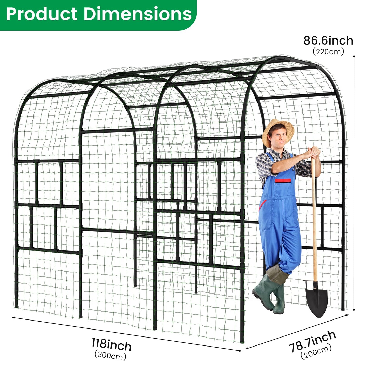 SUNYRISY Outdoor Garden Arch Trellis, 118" x 79" x 87" Extra Large Garden Trellis for Climbing Plants Outdoor, Plant Support for Cucumber Grape Vine Vegetable Fruit and Garden Gazebo