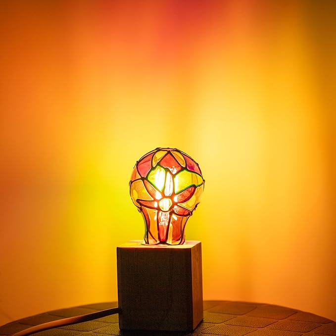 Stained Glass Light Bulb, Stain Tinted Glass Light Bulbs Indoor, 4W 120V, E26 Rainbow Painted Mosaic Bulb, Multi Colored Colorful Bulbs Indoor, Fun Romantic Unique Decorative Lighting for Lamp