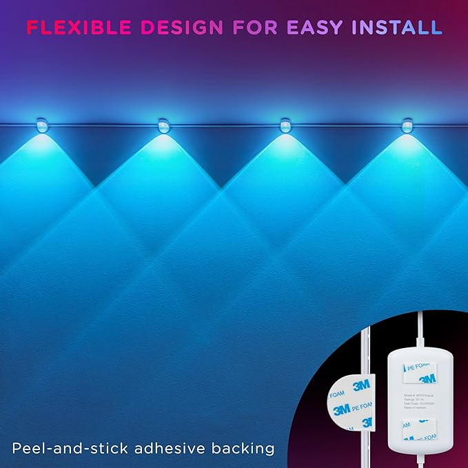 Enbrighten Spectrum Remote Controlled Indoor Accent Wall String Lights, Color Changing LED USB Sconces, 8ft with 6 Lights, RGBWIC, White 84313