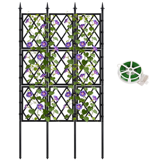 DEVISEFUN 5.25FT Metal Garden Trellis for Climbing Plants Outdoor and Indoor, Black Iron Pipe Support Fence Climbing Plant Frame Wall Trellis with Garden Twist Tie for Ivy Vines Vegetable Flower