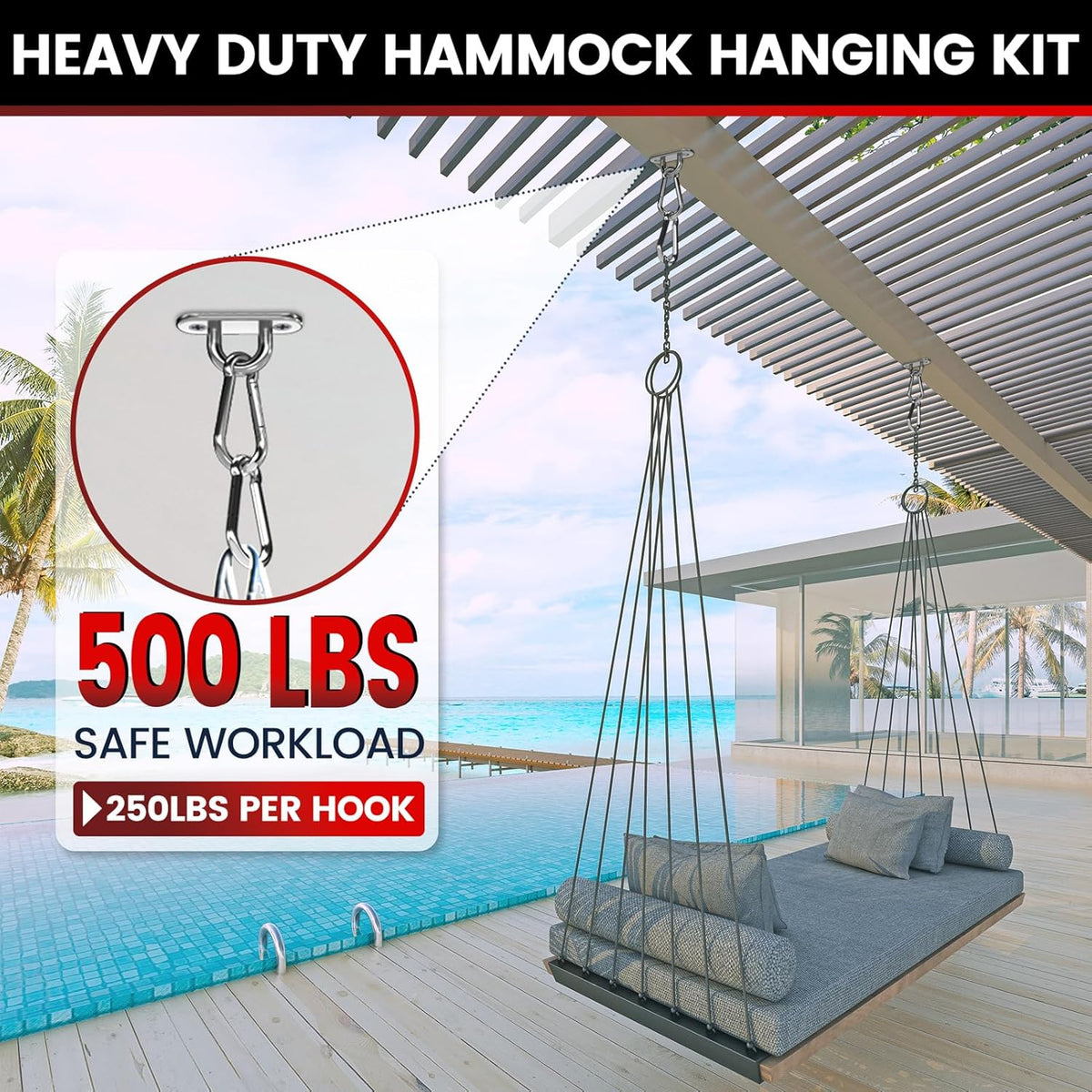 Sprookber 304 Stainless Steel Pad Eye Snap Hooks - Heavy Duty M5 Ceiling Hooks | 500 lb Capacity Set of 8