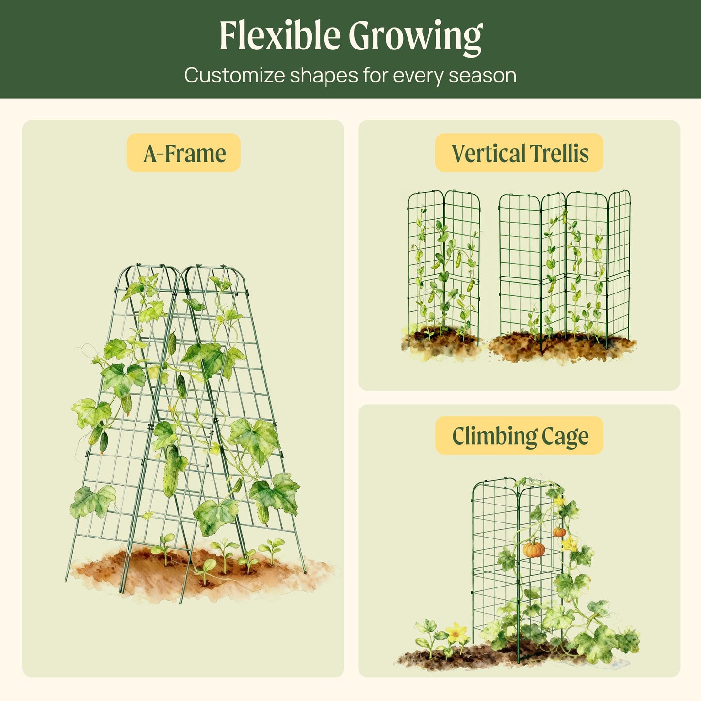 Vego Garden A-Frame Trellis Cucumber Cage for Garden & Pots, Rust-Resistant Tomato Stakes Heavy Gauge Plant Cage Trellis Support for Climbing Vegetables Plants