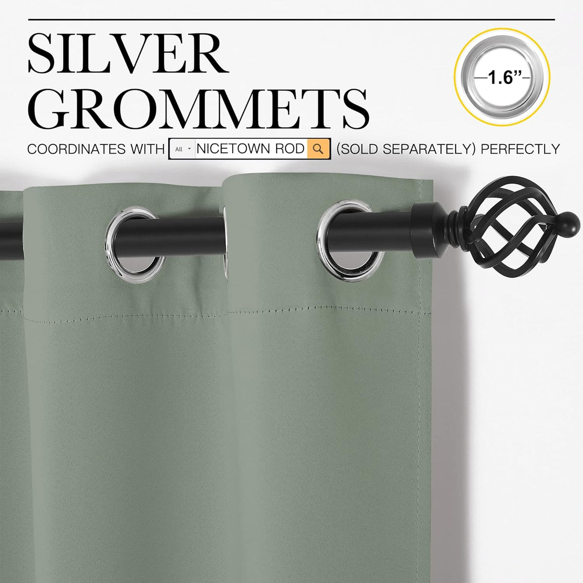 NICETOWN Blackout Curtains - Thermal Insulated Grommet Drapes for Office & Theater | Greyish Green, 84 Inches