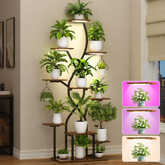 10 Tier Plant Stand Indoor with Grow Lights and 3 Colors 63"Corner Plant Shelves for Indoor Plants Multiple & Veg X Shape Indoor Plant Stand Large Flower Display Holder Metal Plant Rack for Home
