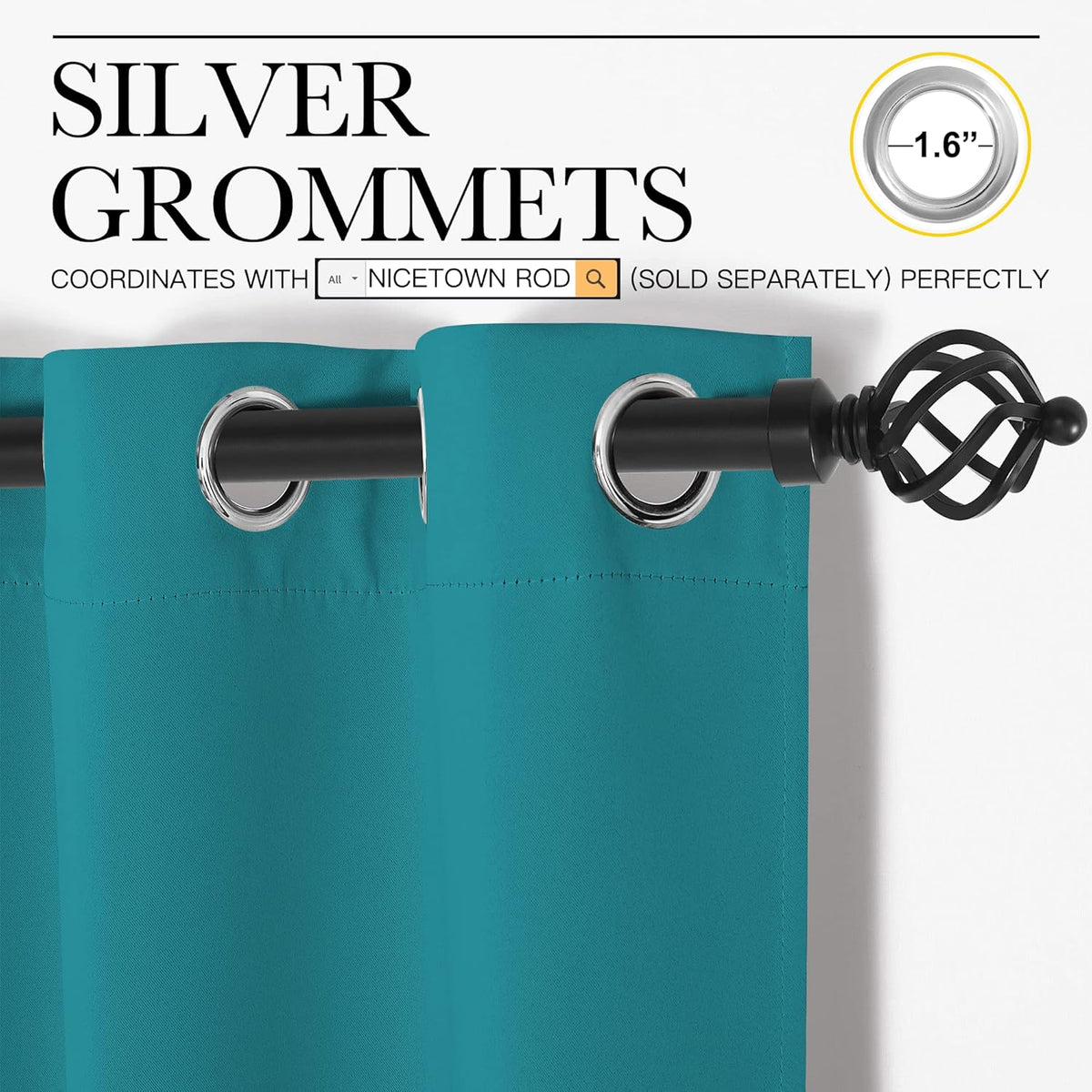 NICETOWN Blackout Curtains - Room Darkening Thermal Insulated Grommet Panels | 84 Inch, Peacock Teal, 2 Pieces