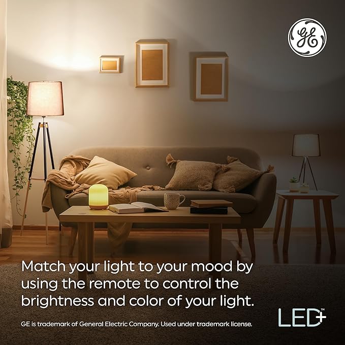 GE LED+ Color Changing LED Light Bulbs with Remote, 9.5W, No App or Wi-Fi Required, A19 (4 Pack)