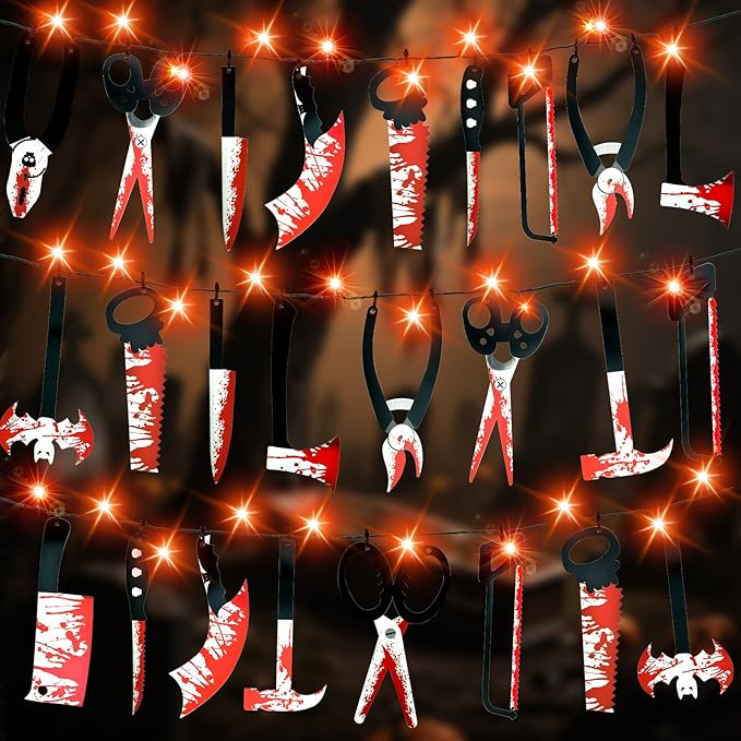 Halloween Party Decorations with 11FT Halloween Lights String and 15 Fake Props, 8 Modes Timer Waterproof Indoor Outdoor Battery Operated, Orange