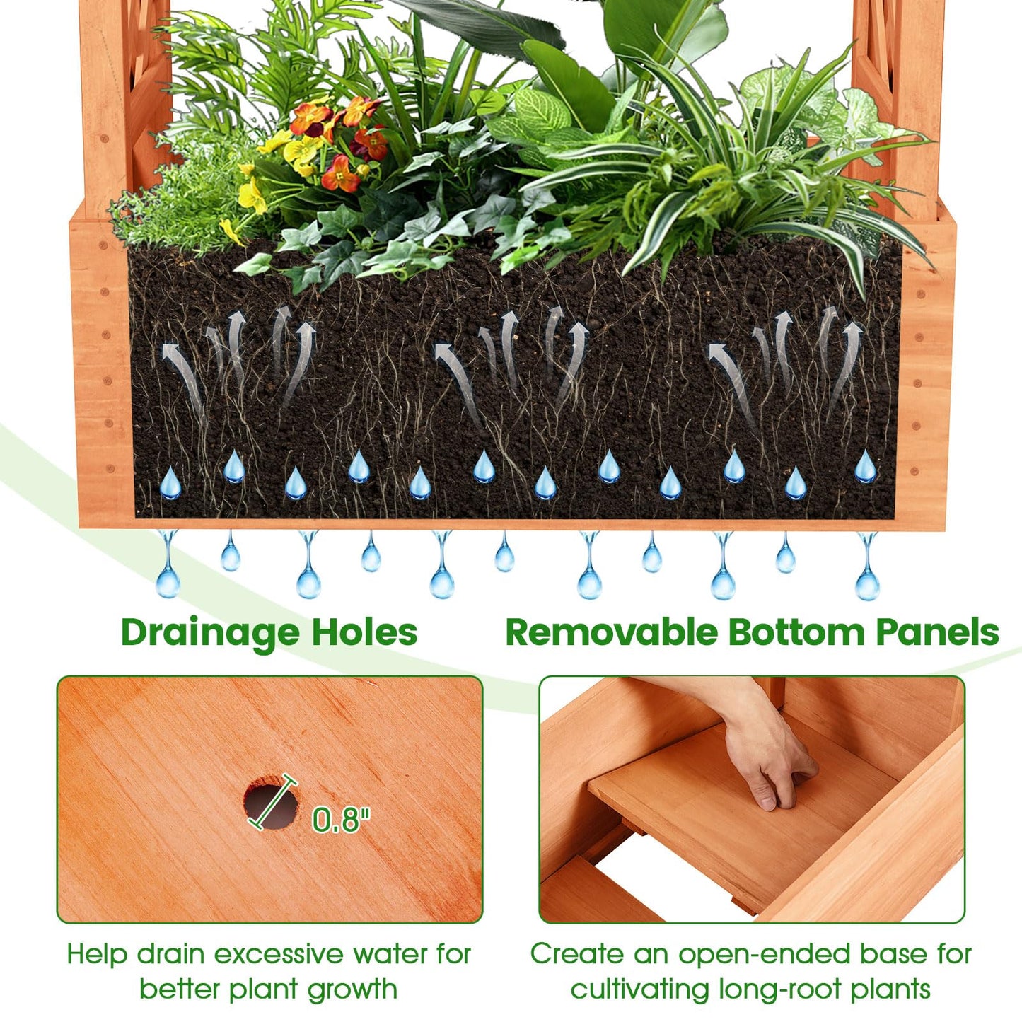 LDAILY Raised Garden Bed with Trellis, Above Ground Garden Bed with Hanging Roof, Side Trellis, & Drainage Holes, Planter Box for Outdoor Climbing Plants Vines Flowers (2, 31" L x 14" W x 60" H)