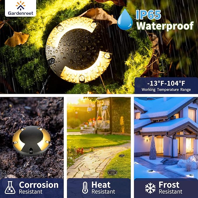 Gardenreet In Ground Well Light - Brass 12V Ip65 Outdoor Waterproof Landscape Lighting, Low Voltage LED In-Grade Turret Top Light, Antique Bronze for Deck Walkway Patio with 2700K Warm White MR16 Bulb