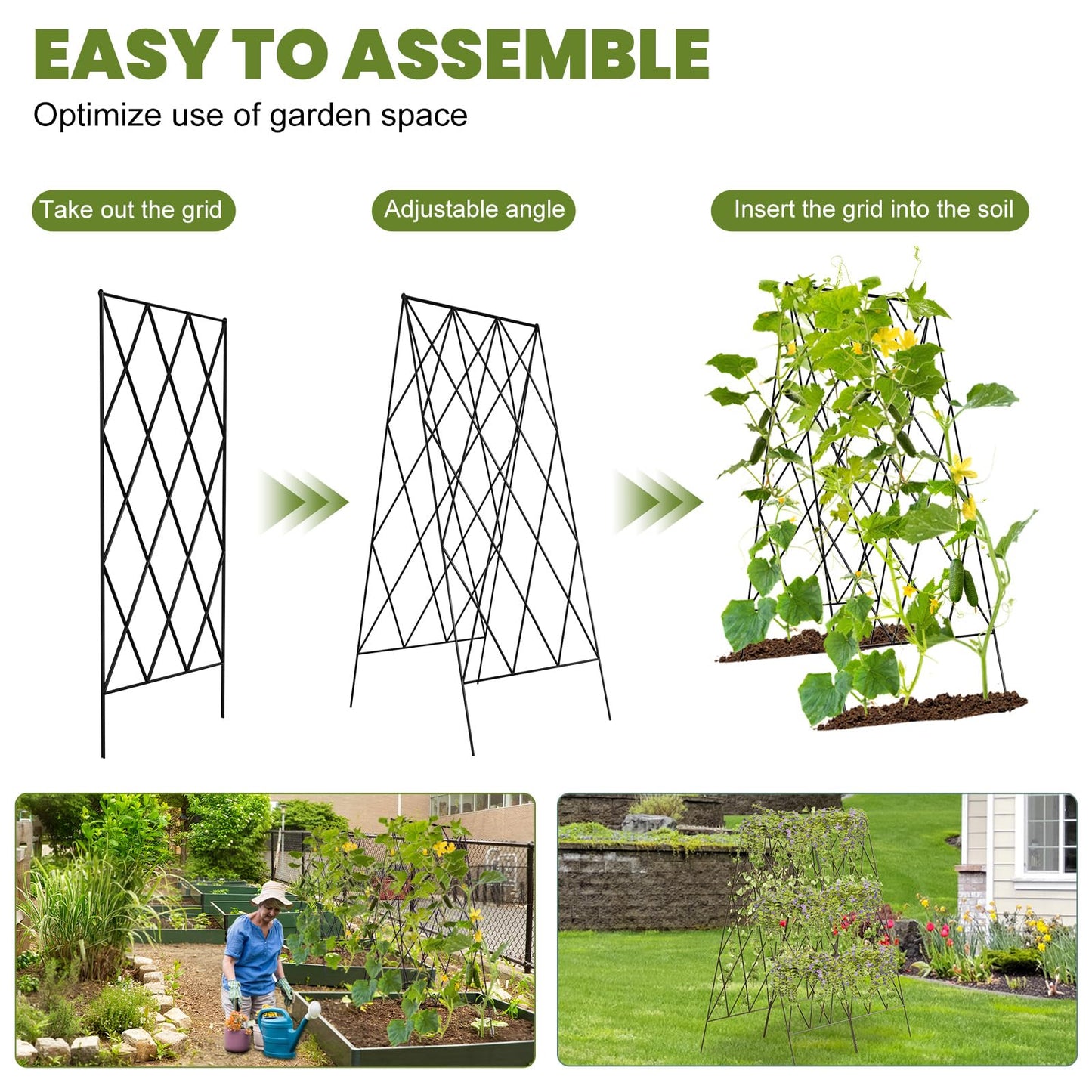 UrGROWA Cucumber Trellis 2 Pack, Foldable A-Frame Garden Trellis for Raised Bed Garden Grow Support with Plant Support Clips, Twist Ties, Plastic Ties, for Cucumber,Tomato, Climbing Plants and Flowers