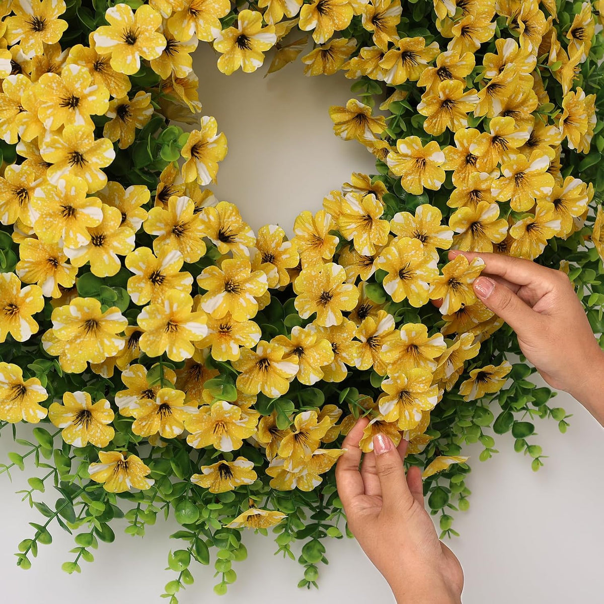 Starry Sky Morning Glory Wreath by 26" - Faux Eucalyptus Flower Decor for Spring & Summer | Yellow