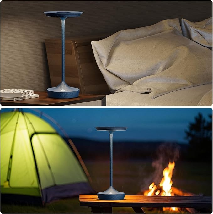 LED Cordless Table Lamps Rechargeable - Outdoor 6000mAh Battery Operated Portable Tables Light 3 Color Stepless Dimming Lamp with Memory Function for Patio Restaurant Dining Blue
