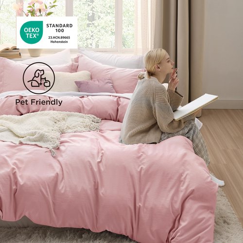 Bedsure Pink Duvet Cover Full Size - 3 Pieces Prewashed Extra Soft Cotton-Like Polyester Bedding Set, Includes 1 Duvet Cover 80x90 Inches with Zipper Closure & 2 Pillow Shams, Comforter Not Included