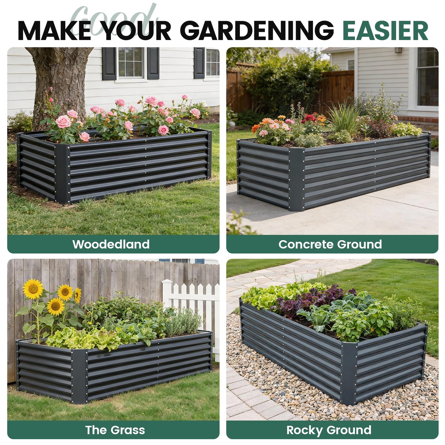 G GOOD GAIN 6x3x2 ft Galvanized Raised Garden Bed Kit, Large Metal Planter Box Outdoor for Vegetables, Flowers, Herbs, 269 Gallon Capacity Deep Root Design, Grey
