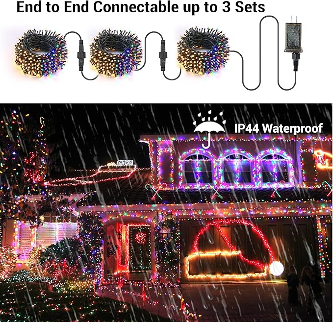 Brizled Christmas Lights, 65.67ft 200 LED Color Changing Tree Lights 11-Function Warm White & Multicolored Christmas Lights Remote, Connectable Mini Lights Set Decorative Lights String for Xmas Party