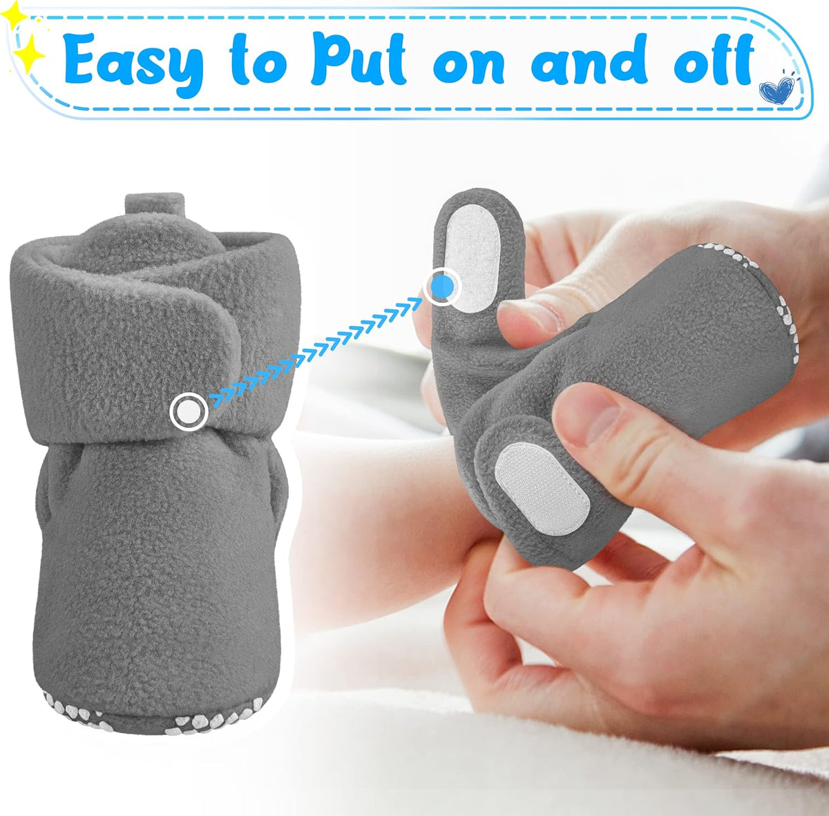 Pro Goleem Fleece Baby Booties - Warm Cozy Slippers | Non-Slip Adjustable Newborn Shoes for Boys & Girls