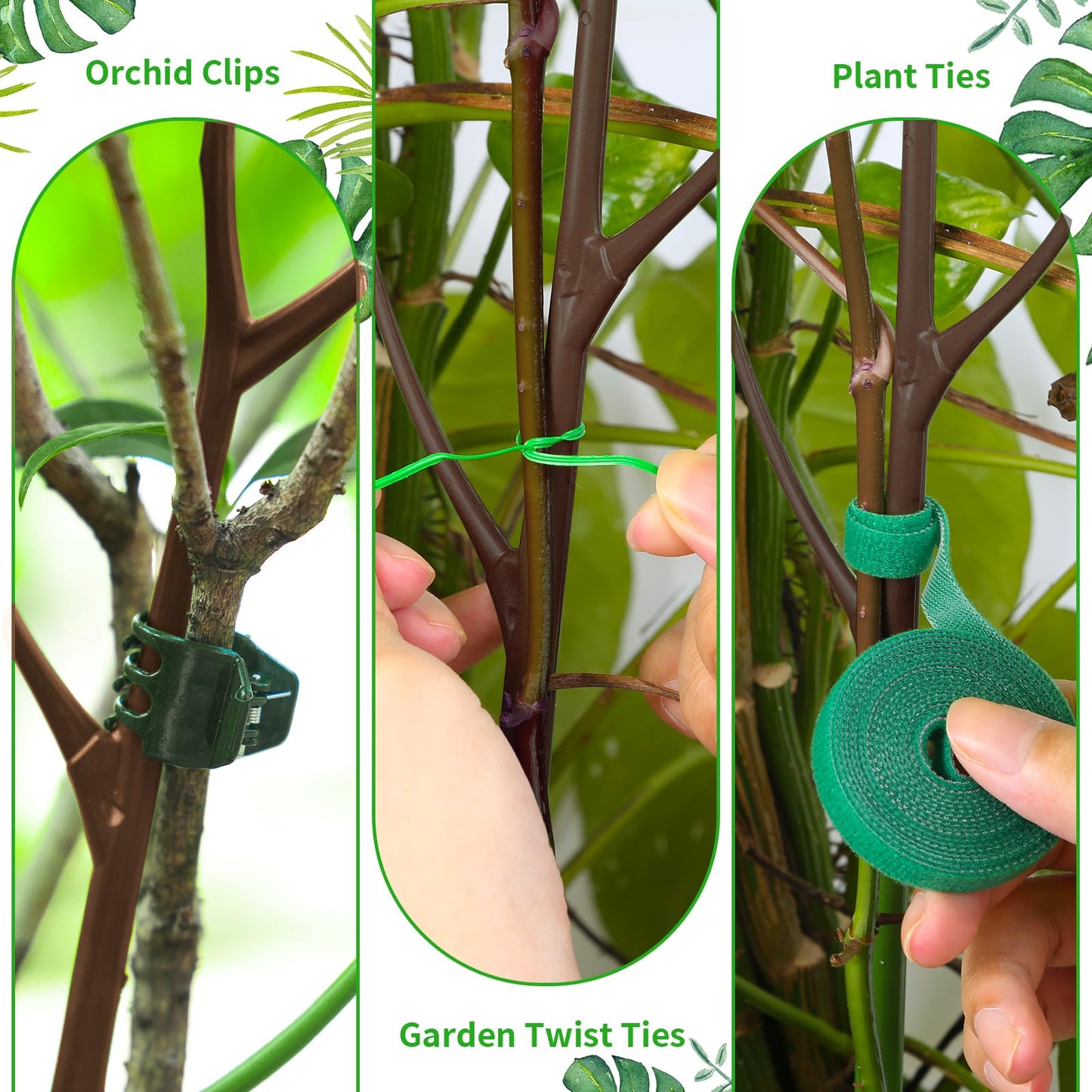 ROADPLUM 4 Pack 27.56" Detachable Twig Plant Support Stakes Set, Blends in to Plant, Branch Plant Sticks with Orchid Clips Twist Plant Ties, Twig Trellis for Indoor Outdoor Plants Potted Plants Flower