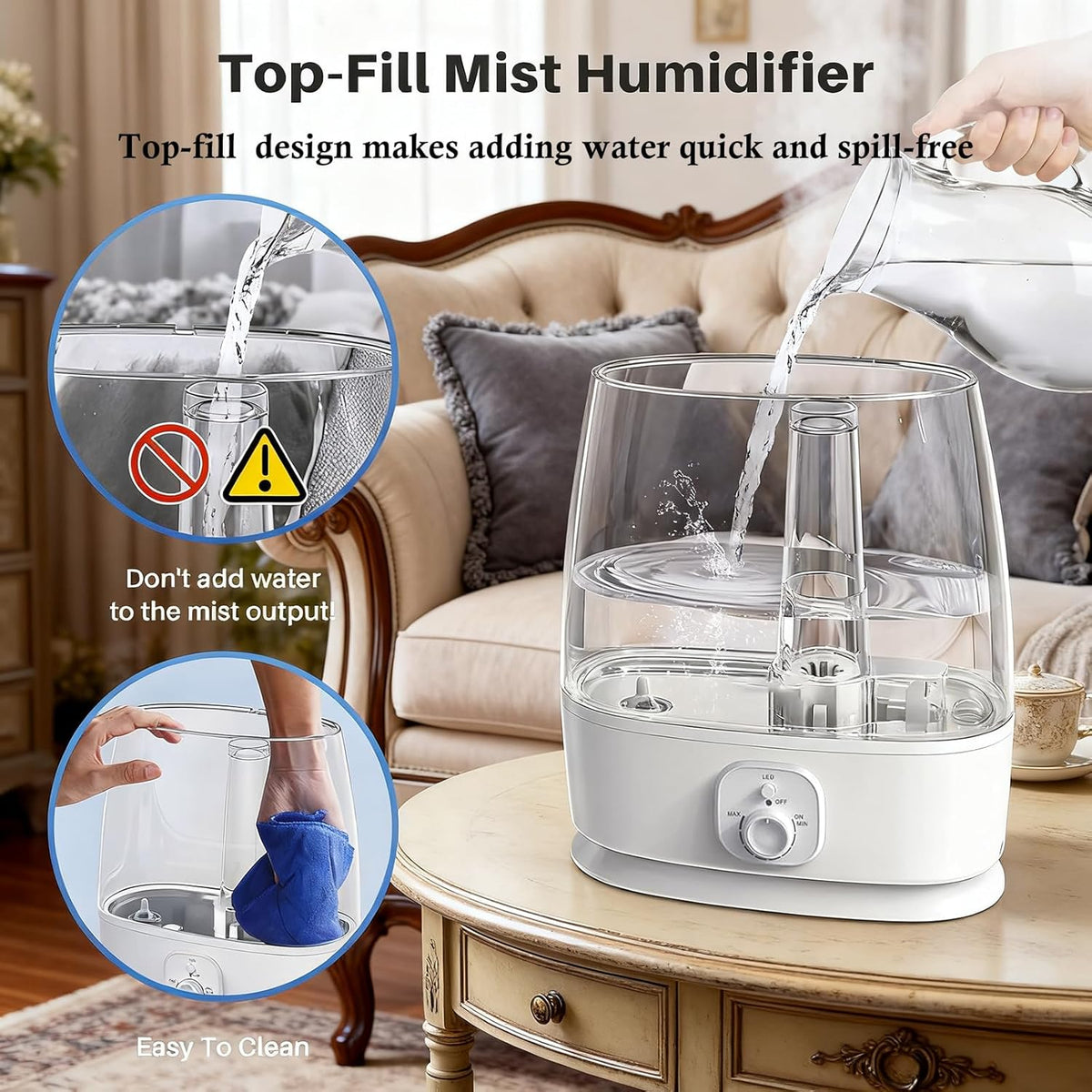 Novaspark 6L Humidifier - Ultrasonic Cool Mist for Large Rooms Up to 500 Sq Ft | Whisper Quiet, Auto Shut-Off, Night Light