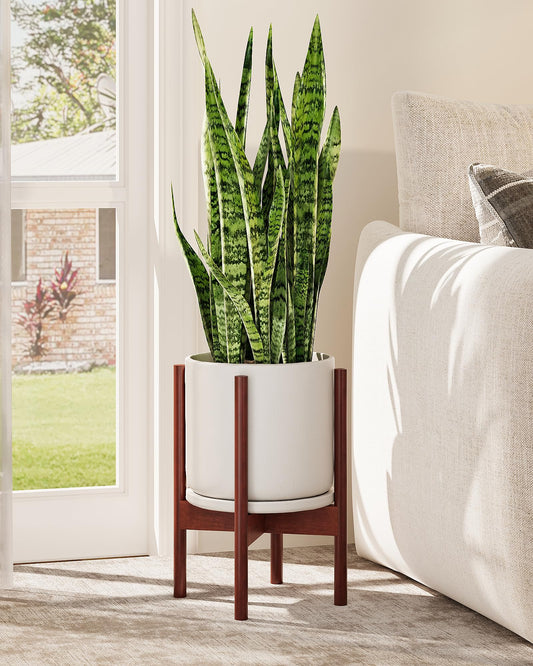 GENTINGBRO Adjustable Plant Stand Indoor, Bamboo Plant Stand Fits 8 9 10 11 12 Inches, Small Corner Planter Holder for Indoor Plants, Single Floor Plant Stands for Living Room Balcony, Reddish Brown
