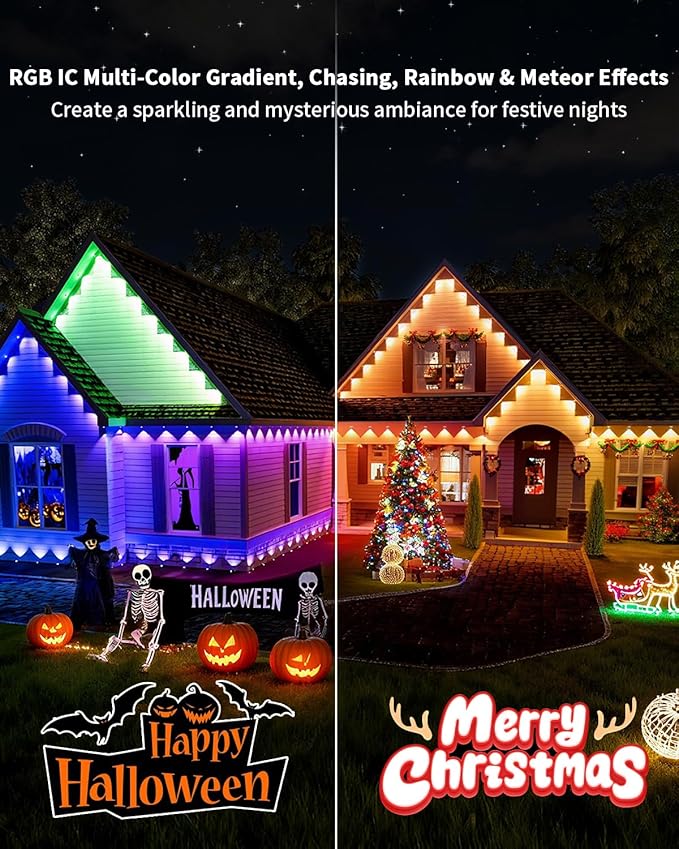 Permanent Outdoor Lights Pro,33ft RGB+IC Smart Outdoor Decor,App/Remote,Christmas,Halloween,Multi Scene Modes,IP67 Waterproof,Eaves Light with Daily & Holiday Party Decor,House Roof Lighting