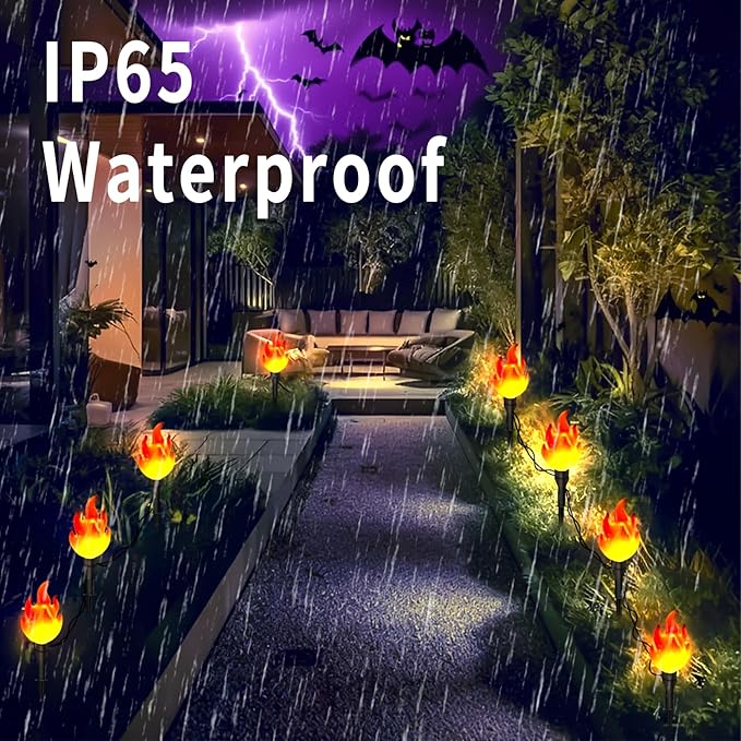 ALENEY Christmas Solar Lights Outdoor,37ft Cute Flame Light String with Stake, Waterproof 20 LED Garden Decor for Outside Patio Pathway Yard Christmas Halloween Decorations, Warm White
