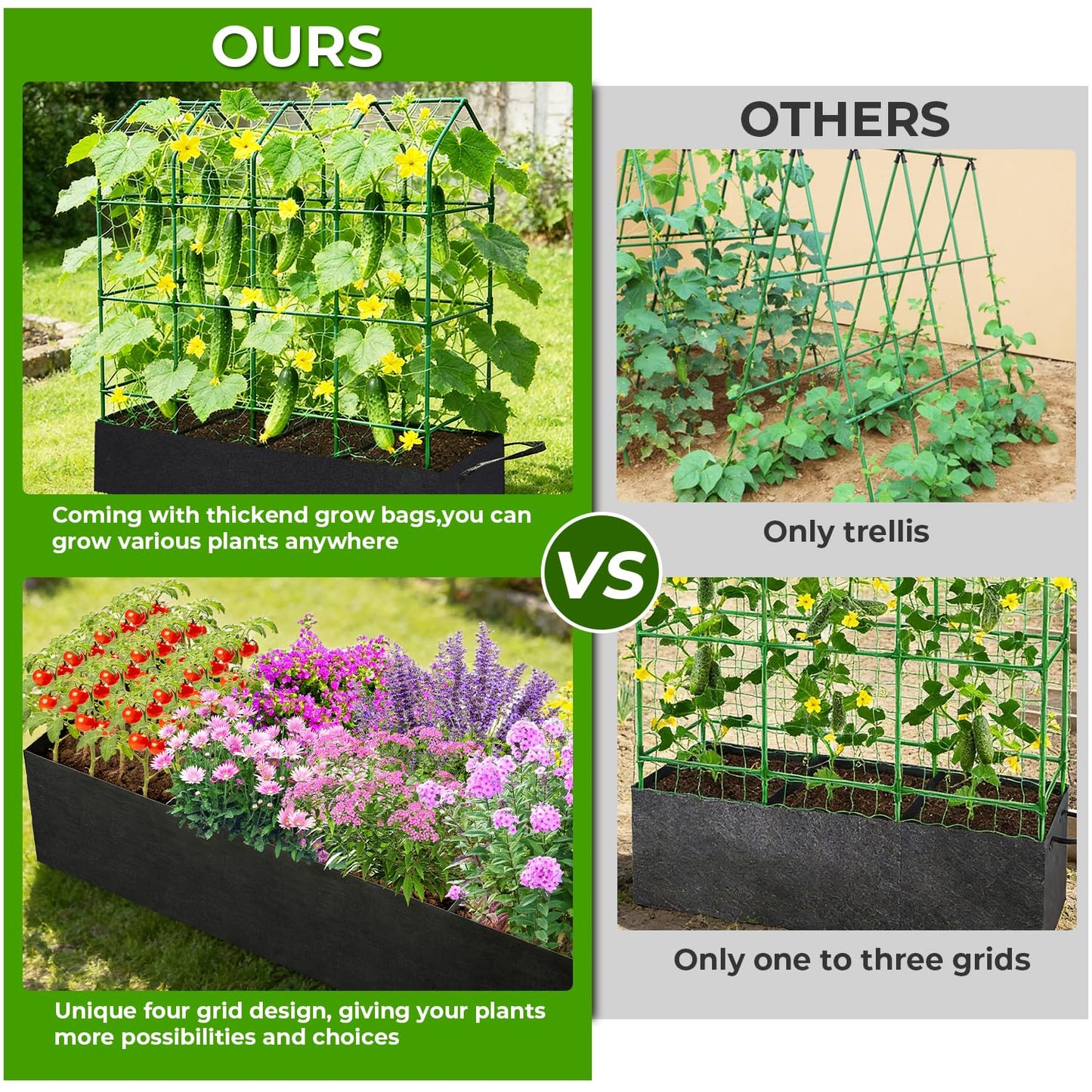 Large Cucumber Trellis for Climbing Plants Outdoor with Grow Bag,67" Tall Metal U-Frame Plant Trellis for Cucumber with Garden Netting and Plant Clip Plant Ties for Vegetables Tomatoes Squash Pea