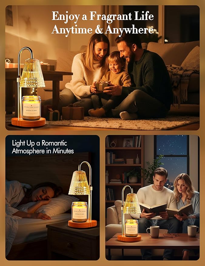 Candle Warmer Lamp with Timer Dimmer: Height Adjustable Wax Melt Warmer for Scented Jar Candles with 2 Bulbs, Valentine's Day Gifts for Women Mom, Birthday House Warming Gifts New Home Room Decor