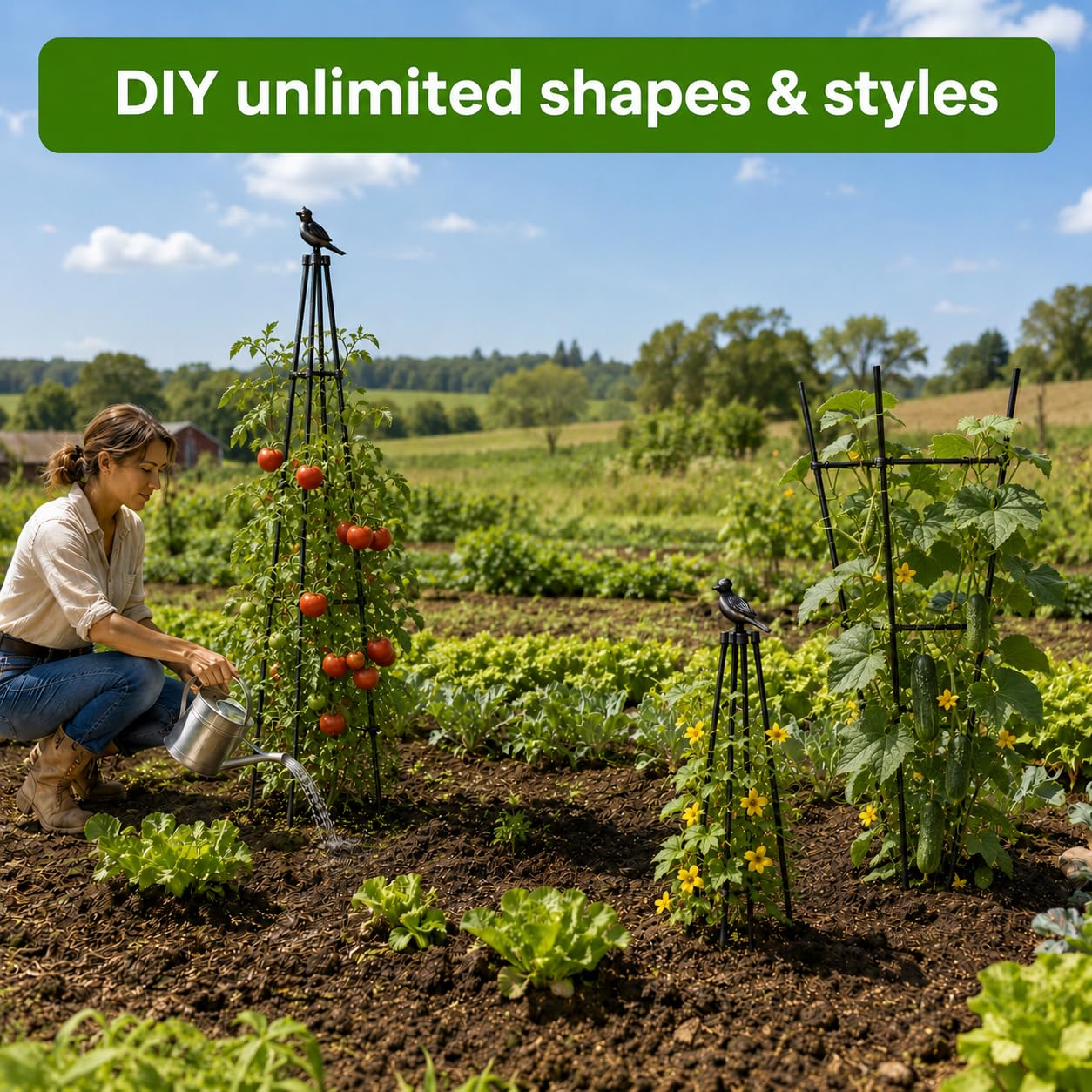 OTOSUNNY Garden Trellis for Climbing Plants Outdoor, 67" Tall Metal Obelisk Trellis Climbing Plants Support for Vegetable|Flower|Vine, Tomato, Peas, Beans, Cucumber, Lightweight, 2 Pack