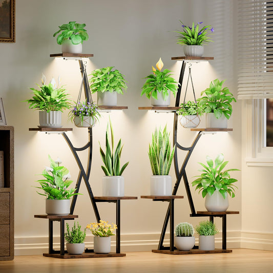 HAVLOTII Plant Stand Indoor with Grow Lights - 2 Pack Indoor Plant Stand, 6 Tiered 45" Corner Plant Shelf for Multiple Plants, Plant Rack Display Holder for Indoor Plants