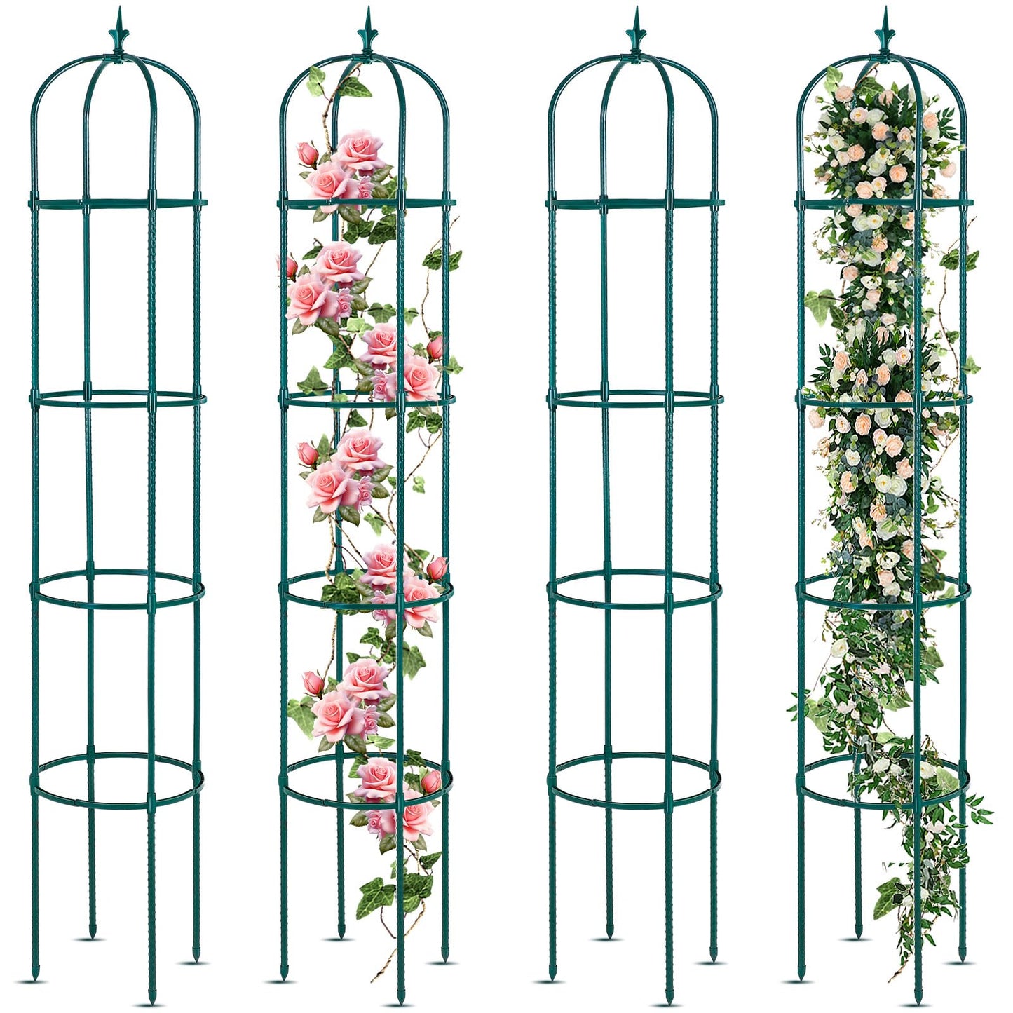 Tandefio 4 Pack 6 ft Garden Obelisk Trellis for Climbing Plants Outdoor Rustproof Rose Trellis Metal Plant Trellis Support Tower Obelisk Garden Trellis for Clematis Vine Jasmine Support Outdoor Indoor