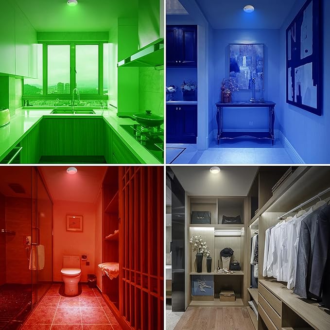 BIGLIGHT Wireless Ceiling Light Battery Operated, Color Changing Shower Lights with Remote, RGB LED Night Light for Hallway Shed Closet Corridor Laundry Bedroom Bathroom Mood Lighting, 5 Inch